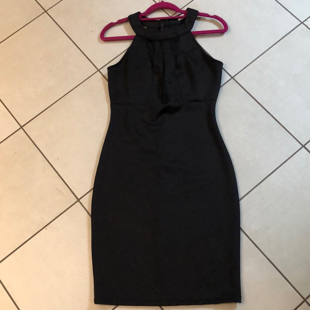 Little black dress with sexy mesh detail on chest